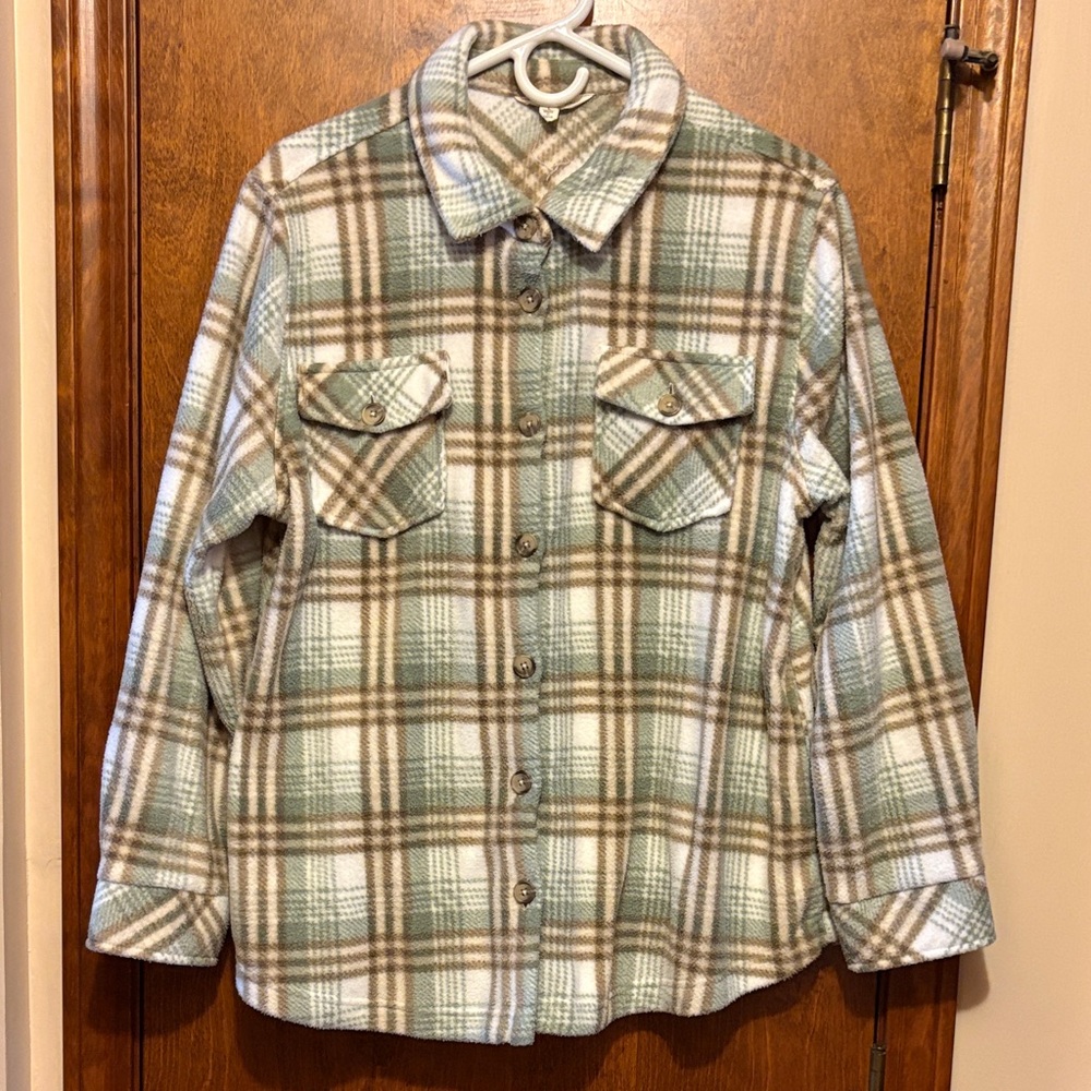 Linda Anderson Plaid Button-Up Fleece Shirt Jacket